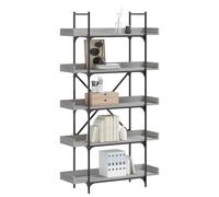 vidaXL Bookcase 5-Tier Bookshelf Storage Cabinet Grey Sonoma Engineered Wood