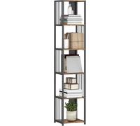 5 Tier Bookcase Shelving Unit Tall Slim Industrial Storage Shelf Steel Wood
