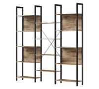 5-Tier Bookcase with 14 Shelves, Book Shelf with Metal Frame, Camel Brown + Ink Black