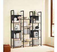 5-Tier Bookcase with 14 Shelves, Book Shelf with Metal Frame, Ebony Black + Ink Black