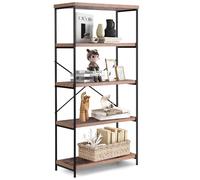 5-Tier Bookshelf Industrial Wood w/ Metal Frame Standing Display Brown