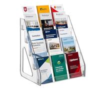 5 Tier Brochure Holder 12x13 Inch Acrylic Literature Display Stand Holds 3 Brochures in One Row Clear Pamphlet Holder Display Stand for Flyers Booklets Table Signs Office Home Store, Pack of 1