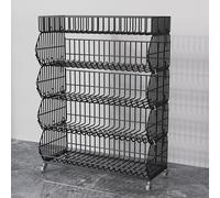 5 Tier Candy Crisps Snacks Organizer Basket Shelf, Floor-Standing Display Stand Metal Wire Basket for Store Bakery Supermarket Kitchen, Potato Chip Storage Shelf ( Color : 5 Tier Black , Size : L120cm