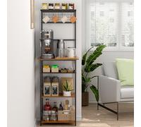 5 Tier Coffee Bar Station, Coffee Stand Station with 4 S-Shaped Hooks, Farmhouse Corner Coffee Bar Cabinet for Small Spaces, Bakers Rack for Kitchen, Entryway, Living Room, 13.43"D x 18.93"W x 53.31"H
