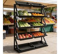 5-Tier Commercial Fruit & Vetable Display Rack - Sturdy Market Shelf nizer for Potatoes & Ons - Black Steel Sto Solut for Farmers' Markets and Retail Stores