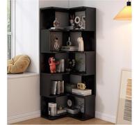 5-Tier Corner Bookcase - Solid Wood Oak Storage Unit for Living Room Bedroom & Home Office - Stylish Black Design Space-Saving & Functional Furniture