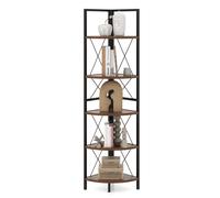5 tier Corner Bookshelf 160 CM Tall Corner Storage Shelves-Coffee