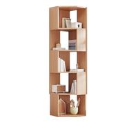 5-Tier Corner Bookshelf, Freestanding L-Shaped Storage Rack with Sound Panel, Ideal for Small Spaces in Home Office, Original Wood Color, Stylish & Functional Design