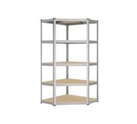 Songmics Corner Shelf, Heavy Duty Metal Shelving Unit, 5-Level Garage Storage Rack, Silver And Natural Beige
