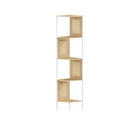 5-Tier Corner Shelf with Rattan Effect Sides, Oak Beige