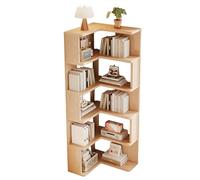 5-Tier Corner Shelf, Wooden Bookshelf for Living Room, Space-Saving Corner Cabinet, Stylish Display Rack for Home Office, Bedroom, and Office, Natural Wood Finish