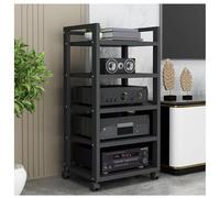 5-Tier Corner Wood Shelf on Wheels o Video Rack Multifunctal Ste Cabinet Ideal Record Player nd Fits CD/DVD Players Space-Saving Design