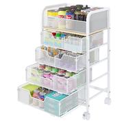5-Tier Craft Organizer Cart with Wheels,Craft Organizers and Storage with Drawers,Lockable Wheels Rolling Utility Cart with DIY Divider,Office Supply Organizer,Ideal for Studio,Office,Bedroom,White