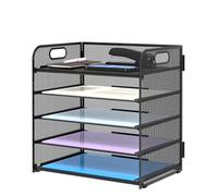5-Tier Desk Organizer with Handle Letter Tray Paper Organizer Mesh Desk Organizer Paper Sorter File Rack Shelves File Organizer for A4 File Folde School Office Home 32x24x34cm