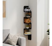 5-Tier Floating Shelf, Wall-Mounted Corner Shelf, Space-Saving, Ash Black