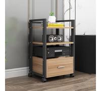 5-Tier Floor-Standing Audio Rack with Universal Wheels Movable AV Media Stand with Drawer Corner Shelf for Home Meeting Recording Room - Black Audio Fur