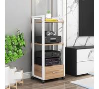 5-Tier Floor-Standing Audio Rack with Universal Wheels - Movable Corner AV Media Stand & Stereo Rack with Drawer for Living Room Meeting Room Recording Studio (White)