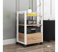 5-Tier Floor-Standing Audio Rack with Universal Wheels - Movable Media Stand with Drawer for Living Room Meeting Room and Recording Studio - Stylish White AV Shelf Corner Stand.
