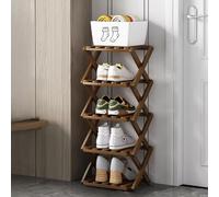 5 Tier Foldable Bamboo Shoe Rack - Vertical Narrow Multi Layer Space Saving Tall Shoe Rack for Bathroom, Living Room Entryway Hallway (Brown Colour)