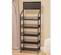 5-Tier Freestanding Storage Shelves, Heavy Duty Potato Chip Organizer Rack for Home Office or Retail Display, Mobile Design with Wheels