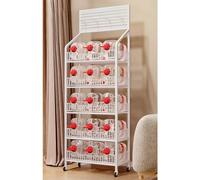 5-Tier Freestanding Storage Shelves, Heavy Duty Potato Chip Organizer Rack for Home Office or Retail Display, Mobile Design with Wheels