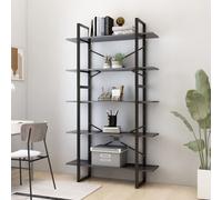 5-Tier Grey Engineered Wood & Metal Bookcase 100x30x175 cm Storage Unit