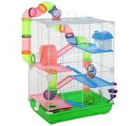 PawHut 5-Tier Small Hamster Carrier Cage w/ Exercise Wheels - Green, Green
