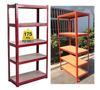5-Tier Heavy Duty Metal Shelving, 150 x 70 x 30cm, Racking Storage Unit, Red (175kg Capacity Per Shelf), 875kg Total Capacity Garage Shed Storage Shelving Units, 3 Year Warranty
