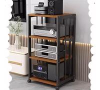 5 Tier HiFi Audio Tower Adjustable AV Media Stand Mobile Turntable Rack Black & Walnut Stereo Shelf Corner TV Unit 109cm/43" Floor Standing Design