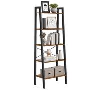 5 Tier Industrial Ladder Shelf Storage Bookcase Metal Frame Rustic Brown
