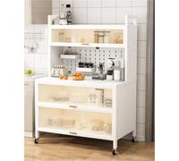 5 Tier Kitchen Bakers Rack Multifunctional Microwave Stand & Storage Cabinet White Sideboard with Flip Door & Accessories for Home nization (80 cm)