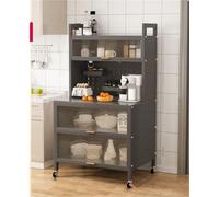 5 Tier Kitchen Bakers Rack Multifunctional Microwave Stand & Storage Cabinet with Flip Door Sideboard nizer for Home Gray 60 cm Ideal for Dining & Cooking
