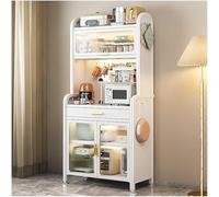 5-Tier Kitchen Bakery Shelf with Drawer & Adjustable Shelves Multi-Functional Microwave Stand Buffet Coffee Bar & Pantry White (70 x 23.6 inches)
