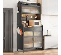 5 Tier Kitchen Storage Etagere Clear Door Rolling Cart DIY Basket Versatile Kitchen Furniture Modern Black Design for Efficient Space Management