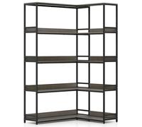 5-Tier L-Shaped Bookcase 180cm Tall Corner Display Shelf Metal Frame Gymax Light Oak One Size