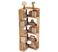 5-Tier L-Shaped Corner Shelf - Space-Saving Wood Bookcase Unit for Living Room, Bedroom & Office - Free Standing Display Rack & Storage Solution