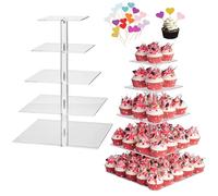5 Tier Large Acrylic Cupcake Stand with 20 Cake Plugin,Clear Glass Dessert Stand,Acrylic Display Stands Cupcake Tower Pastry Tower for Wedding, Birthday,Bar Parties (Square)