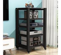 5 Tier Media Storage Cabinet - Modern AV Stand for Audio Video, Record Player & Stereo Components, Black Entertainment Center, Stylish Media Rack for Home Theater