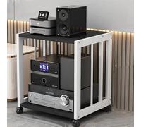 5-Tier Media Storage Cabinet with Rolling Wheels - Adjustable HiFi Rack for Record Player & Game Console, Modern White/Black Design, Perfect for Home Entertainment Setup