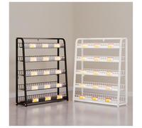 5-Tier Metal Snack Storage Rack with Price Tag - Versatile Desktop & Floor Display Stand for Candy Chewing Gum & Drinks - Supermarket (White 50x15x67cm)