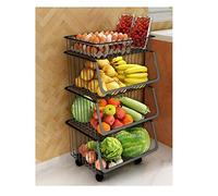 5-Tier Metal Storage Basket Rack with Wheels - Stackable Kitchen Shelf for Fruits Vegetables Pantry Garage Bathroom & Home Storage Solutions