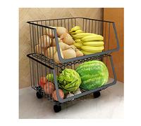 5-Tier Metal Storage Basket Rack with Wheels - Stackable Kitchen Shelf for Fruits Vegetables Pantry Garage Bathroom & Home Use