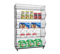 5-Tier Metal Vegetable Rack with Removable Baskets Mobile Fruit Basket Trolley on Wheels Retail Shop Display Shelf for Home Kitchen & Market Black