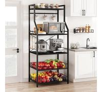 5 Tier Microwave Stand With 2 Wire Basket 8 Hook Bakers Rack Storage