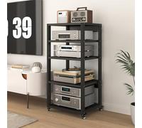 5-Tier Mobile Audio Video Cabinet Stand for Living Room Gaming & Recording - Adjustable Storage Shelves Modern Design Perfect for Media Equipment & Entertainment