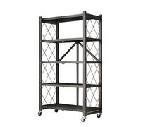 5 Tier Mobile Folding Storage Shelves on Wheels Heavy Duty Metal Shelving Unit for Kitchen Garage Laundry & Bathroom nization No Assembly Required Black