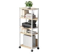 5-Tier Mobile Printer Stand Cart with Storage Shelves - Tall Printer Table for Home Office, Computer Tower, Shredder & CPU Stand - Stylish Black Design