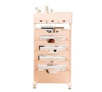 5-Tier Multifunctional Bookshelf Cart Thickened PP Material Lockable Universal Wheels Small Floor Stopper with 3 Hidden Drawers for Home and Office Storage