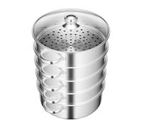 5-Tier Multifunctional Food Steamer Pan, 4 Steaming Grids and 1 Large Bottom Cooking Pot, 304 Food-Grade Stainless Steel Body and the Glass Visualization Lid, 35 * 39cm