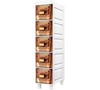 5-Tier Narrow Corner Bathroom Storage Cabinet - Grey-Brown with Drawers & Wheels Space-Saving Floor Unit for Small Spaces & Home Use Ideal for Optimal Storage Solutions